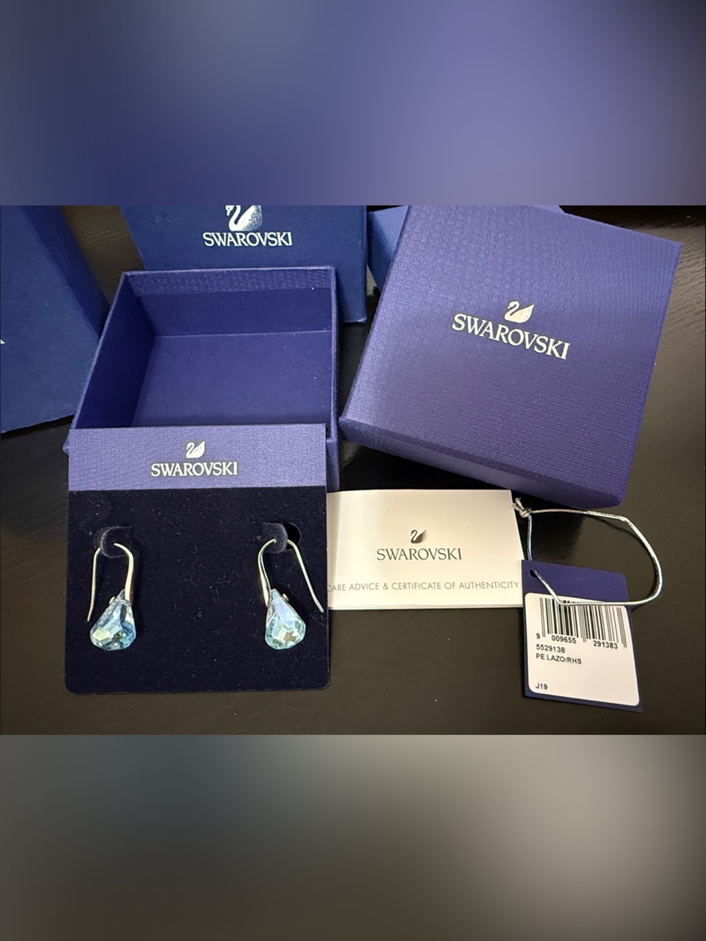 Swarovski Aquamarine Teardrop Dangle Earrings with Silver Hooks
